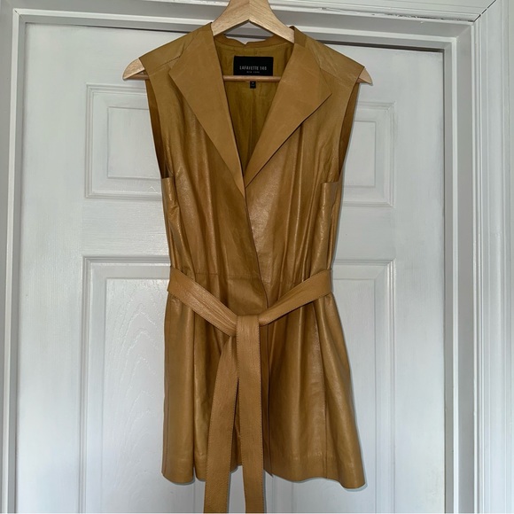 Lafayette 148 Leather Vest Jacket Belted Yellow M - Picture 1 of 9